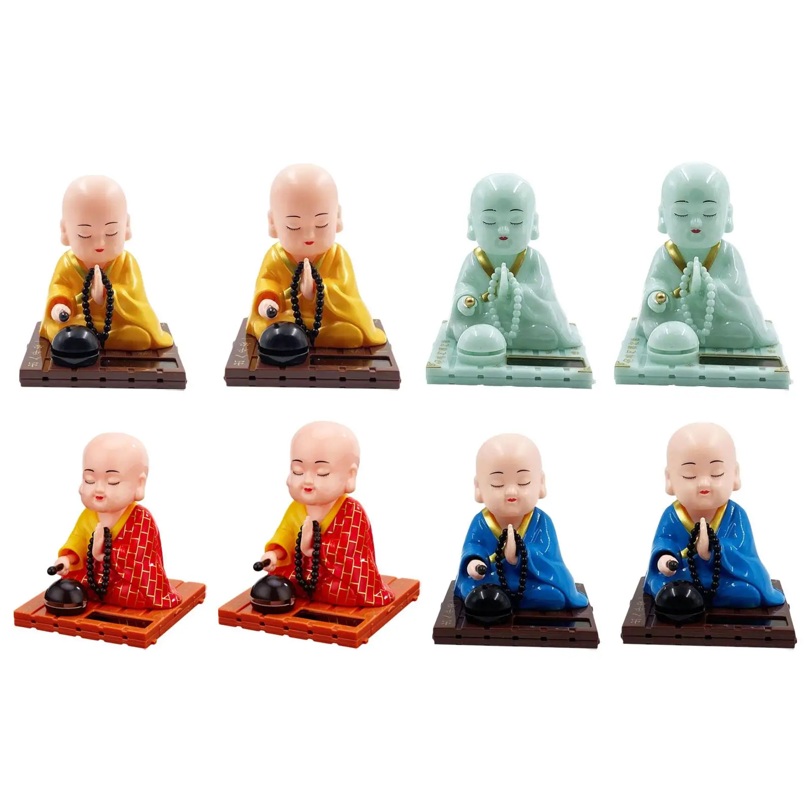 Little Monk Figurine Solar Powered Car Toy Bobble Head Toy Dashboard Decoration Buddha Monks Statue Car Ornament for Home Decor