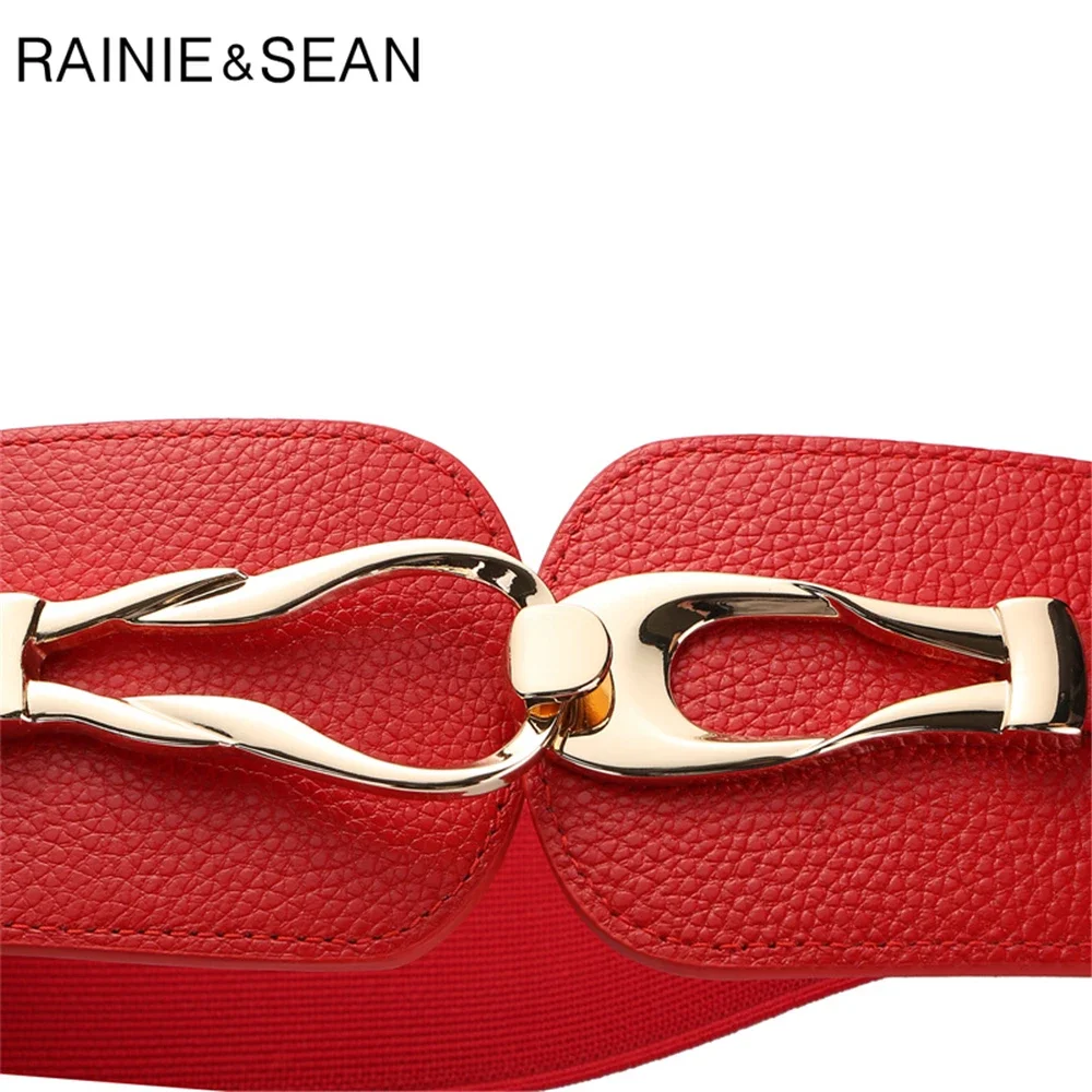 RAINIE SEAN Red Wide Women Belt Elastic Corset Ladies Belts for Dresses Genuine Leather Waist Belt Fashion Stretch Cummerbund