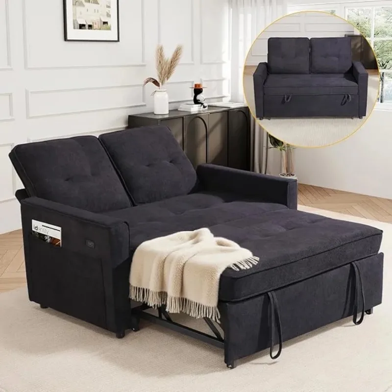 Pull Out Couch,Convertible Sofa Bed with USB and Reclining Backrest,Modern 3 in 1 Sofa Couch Bed with Side Pockets