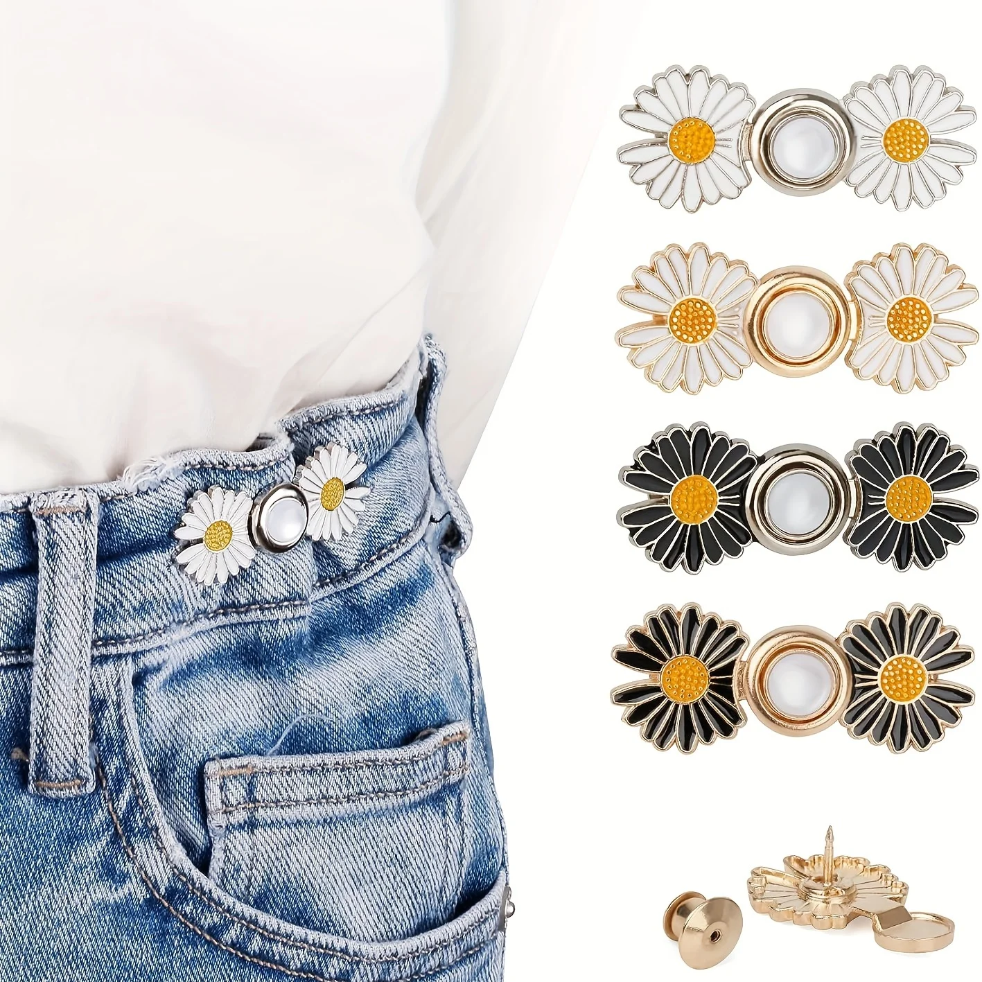 4 Sets Pant Waist Tightener, Detachable Jean Buttons For Loose Jeans, No Sew And No Tools Button Pins For Jeans, Adjustable Jean