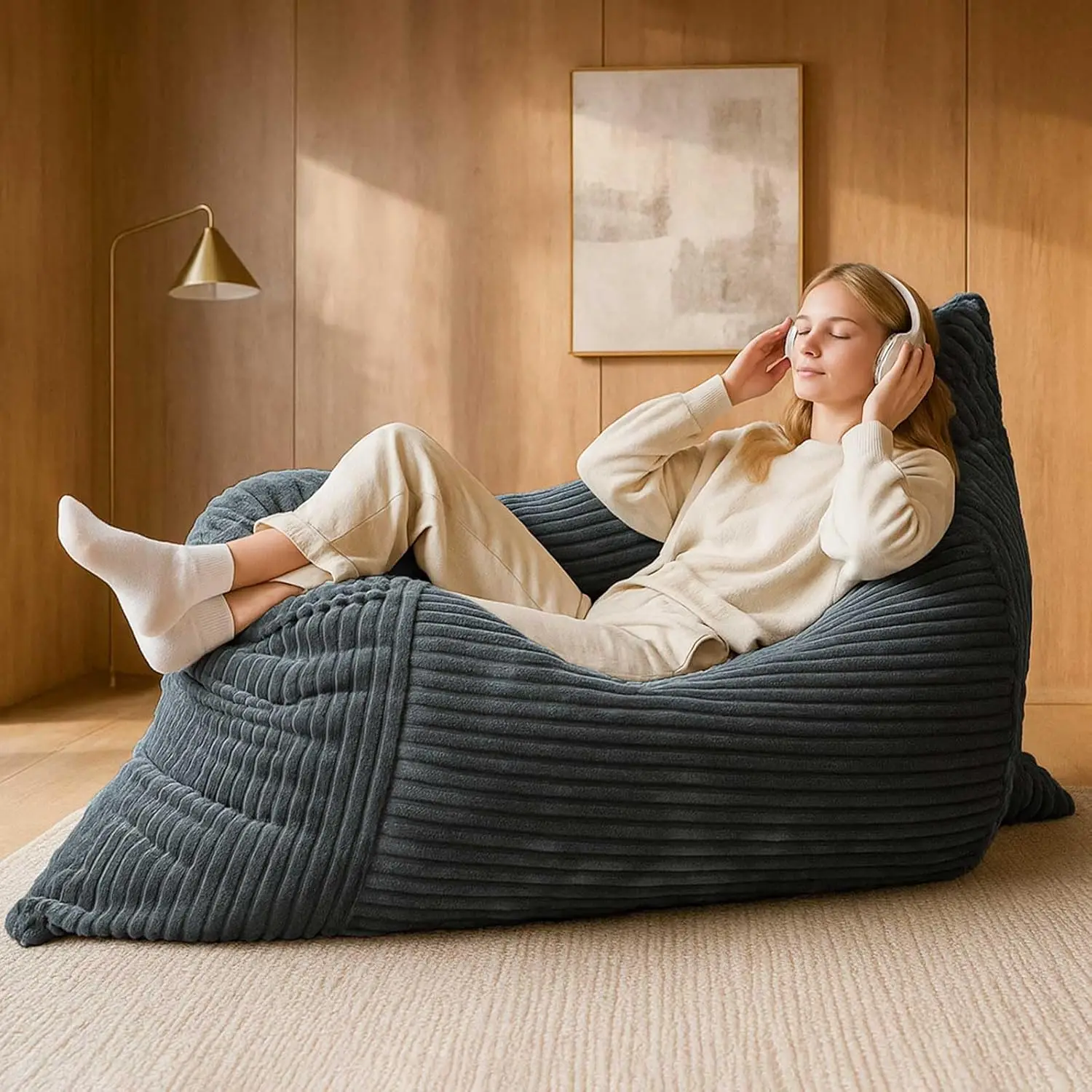 

Adult Floor Foldable Bean Bag Bed Memory Foam 3-in-1 Sofa Living Room Bedroom, Customized