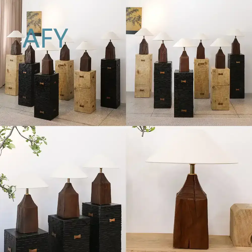 Weathered Wood Solid Wood Table Lamp for Bedroom Bedside Desk Living Room Floor Decoration Wabi Sabi Atmosphere Rustic