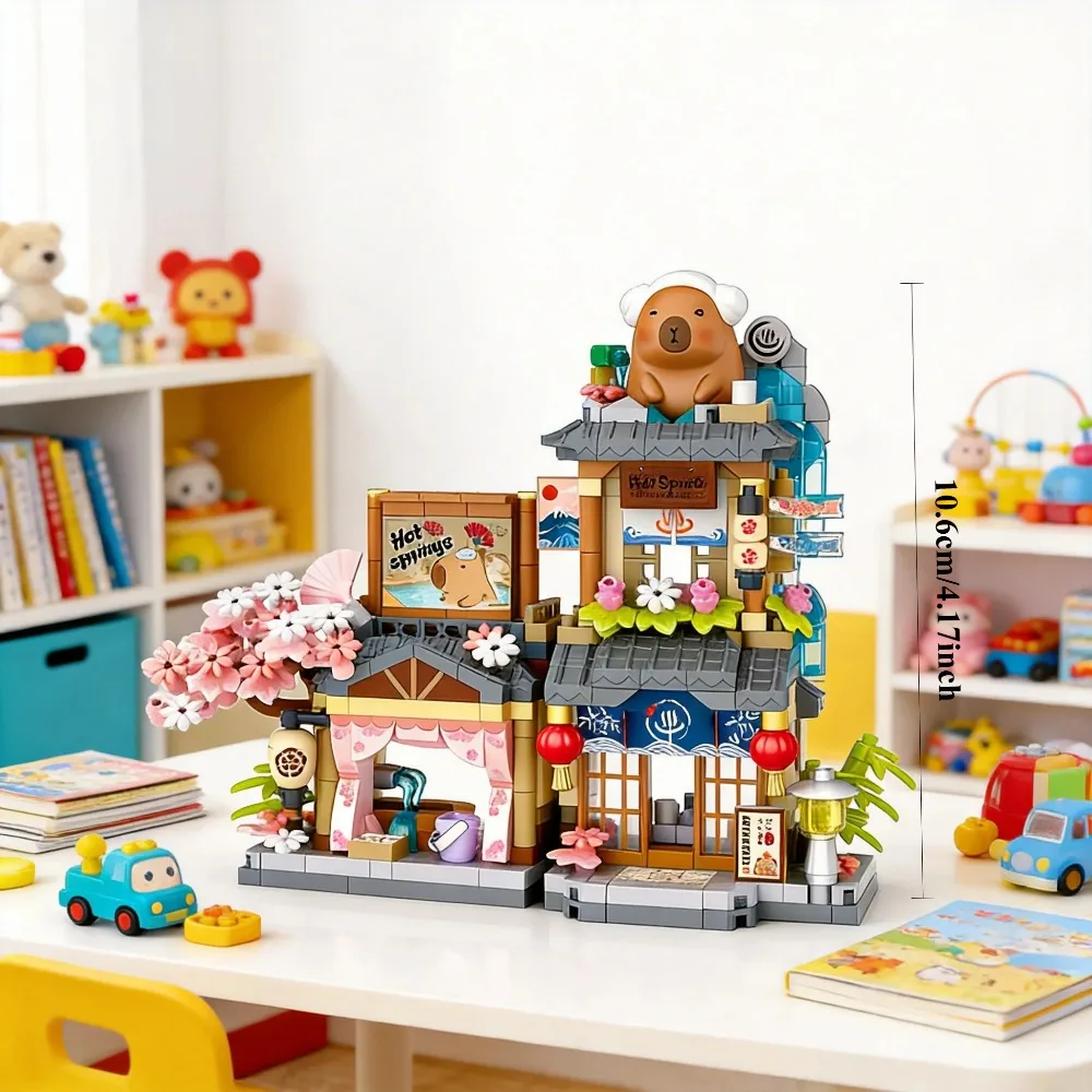 Cartoon Shops Bricks Building Set Capybara Shop Architecture Building Blocks Moc Panda Store Takoyaki Puzzle Gift