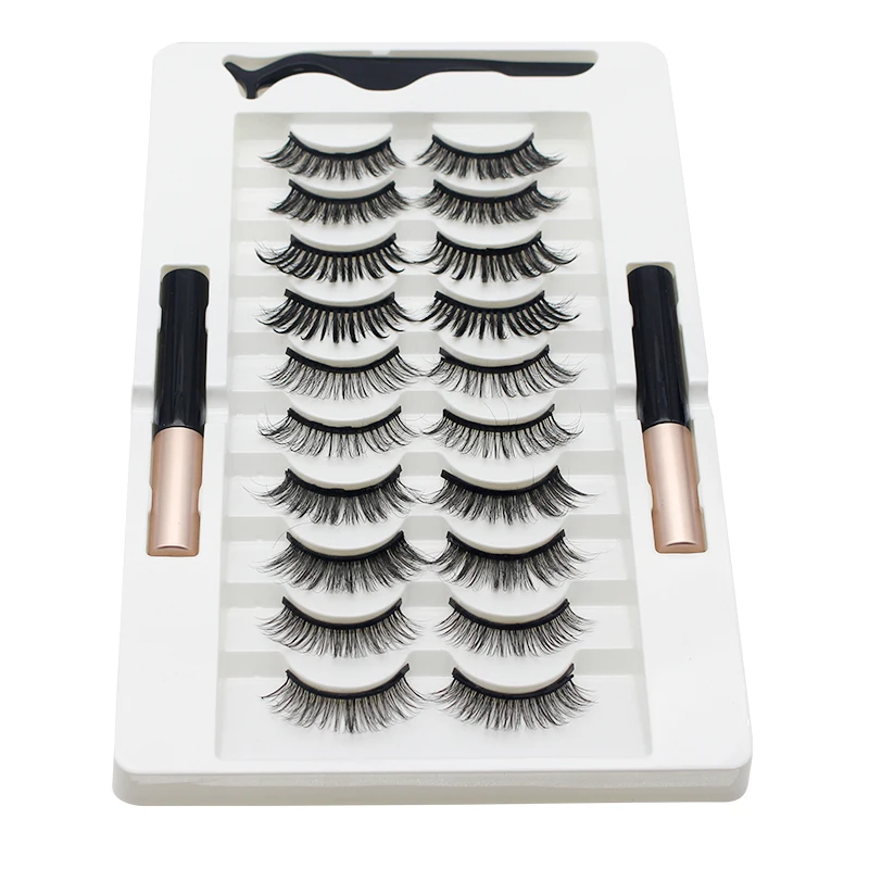 

10 Pairs False Eyelashes Magnetic Magnet Eyelashes 2 Eyeliner 3D Faux Mink Eyelashes Set Curls Thick Magnetic & Tweezer Set