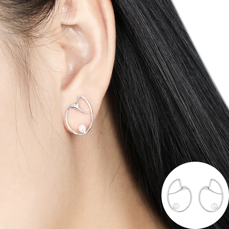 

100% 925 Sterling Silver Pearl Geometric Earrings for Women Girl Simple Irregular Design Jewelry Birthday Gift Dropshipping