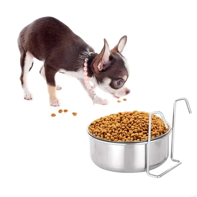 45BE Dog Bowls Stainless Steel Cups with Hanger for Cat Cage Kennel Hanging Bowl Metal Water Feeder for Ferret Rabb