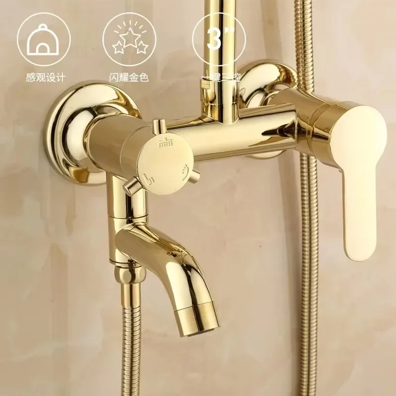 Luxury PVD Gold Plate Shower Faucet Wall Mounted Shower Mixers Tap Faucet 3-functions Mixer
