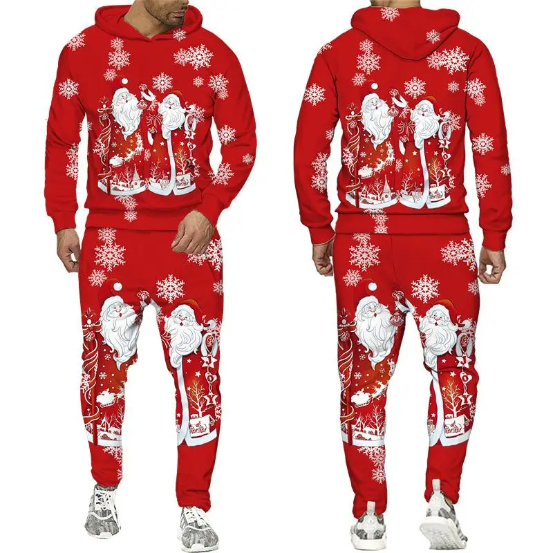 Men\'s Hoodies Sweatshirts 2024 Year Christmas Santa Claus 3D Print Men/Women Hoodie Pants 2-Piece Suit Xmas Gifts Tracksuit Sets