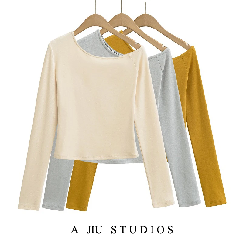 

Yellow oulder Bared Long Sve Women's T-irt Slim Fit Base irt Pure Desire Summer Outwear ort Length Color