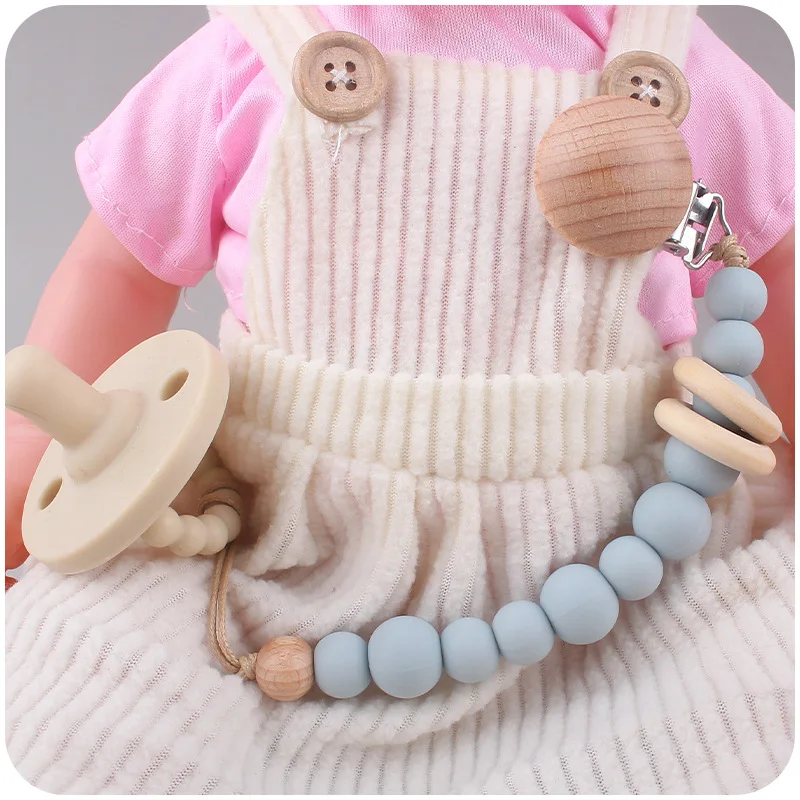 Baby Pacifier Clip Silicone Beads Bead Dummy Chain Holder Soother Chains Hemu Ring Beads wooden Clips Baby Teething Chew Toy