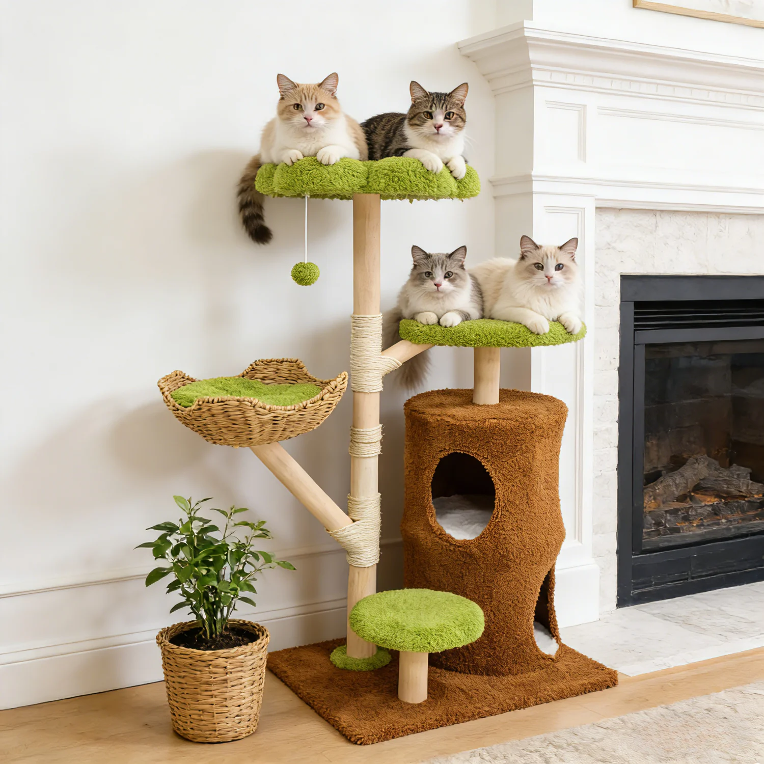 Multi-Level Cat Tree with Hanging Ball and Sisal Scratching Posts Cat Tower Condo Indoor Activity Center