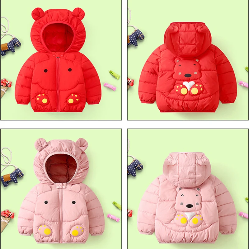 

2022 New Winter Girls Down Jacket Cute Cartoon Keep Warm Fashion Boys Coat Hooded Zipper Windproof Baby Outerwear Kids Clothes