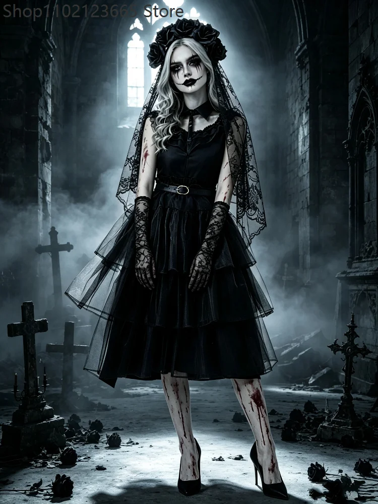 Anime Zombie Cosplay - Womens Gothic Bloody Zombie Bride Cosplay