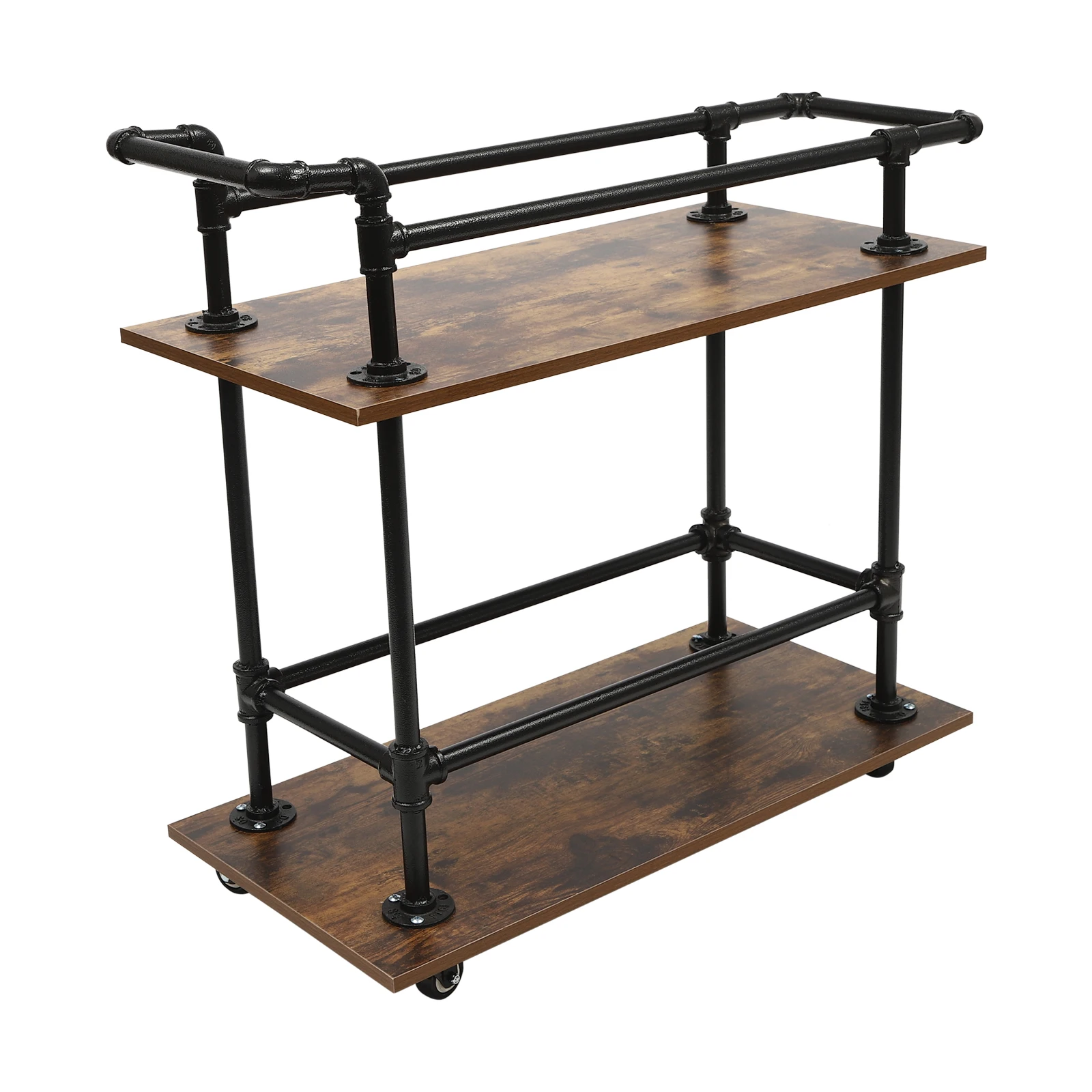 Troli Bar Industrial Vintage Beroda dengan 3 Rak, Troli Sajian Retro 33x15.7 Inci, untuk Penyimpanan Wine & Dapur