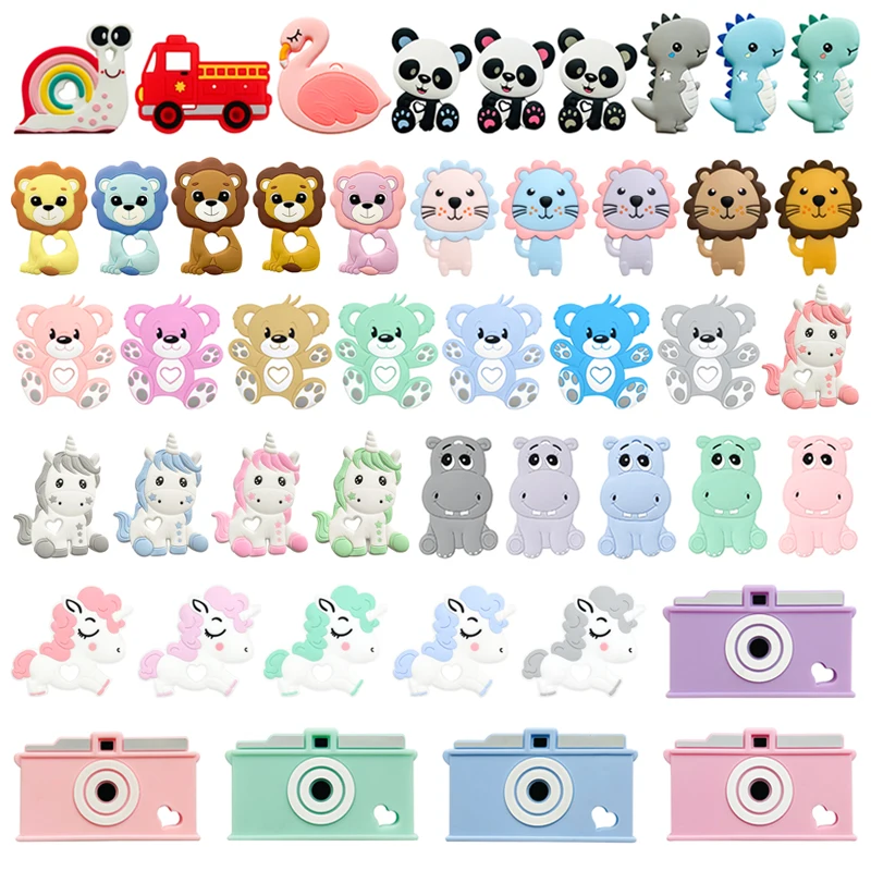 1pcs Silicone Cartoon Unicorns Puppies Lions Teether Gifts Pacifier Chain Making DIY Nipple Chain Accessories
