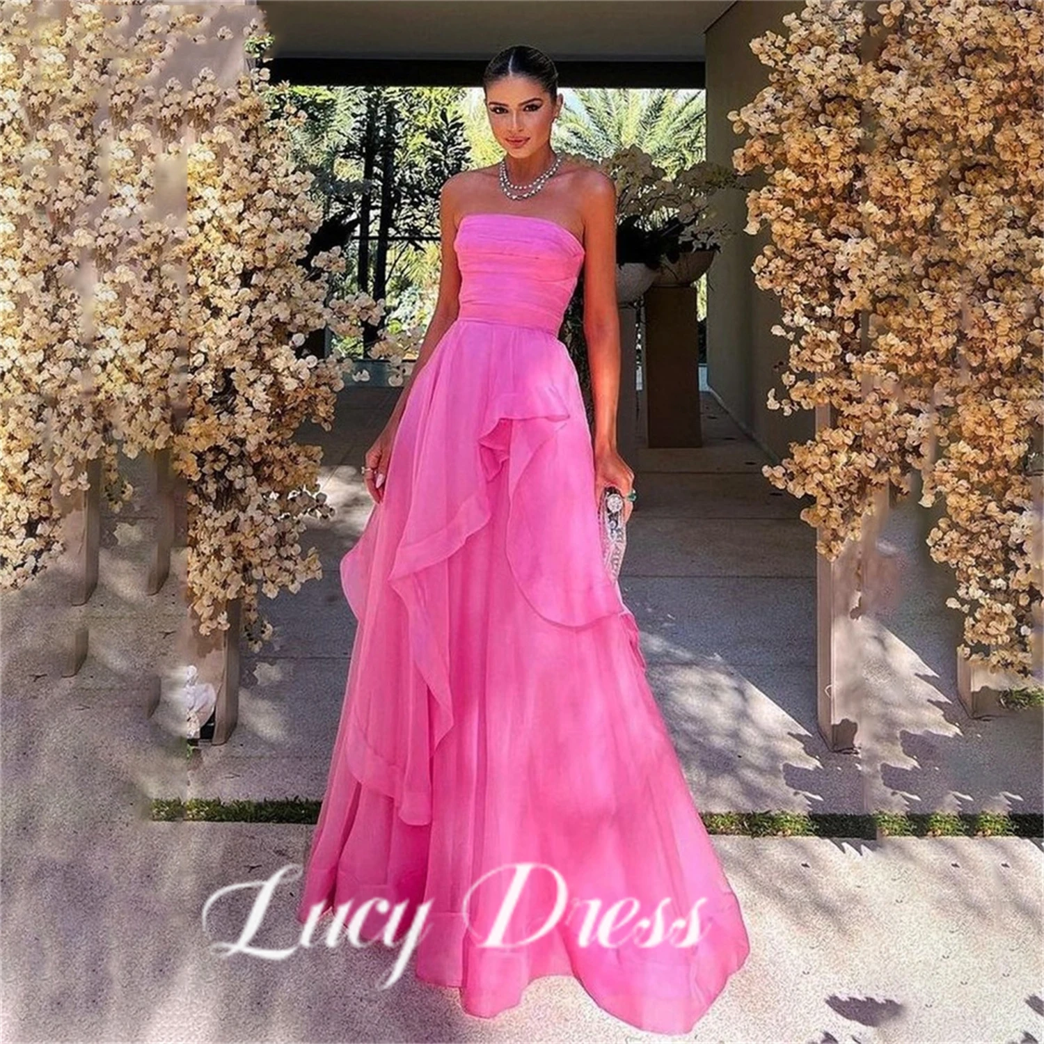 Lucy Ball Gown gonna irregolare Organza Graduation senza spalline Hot Pink Gala Dress Women Elegant Party Brand Dresses Evening 2024