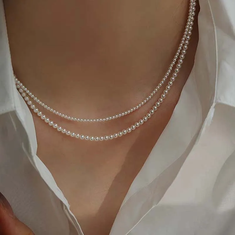 Vintage White Pearl Chain Choker Necklace for Women Elegant Simple Glass Bead Necklace Wedding Jewelry Gifts 2024 New