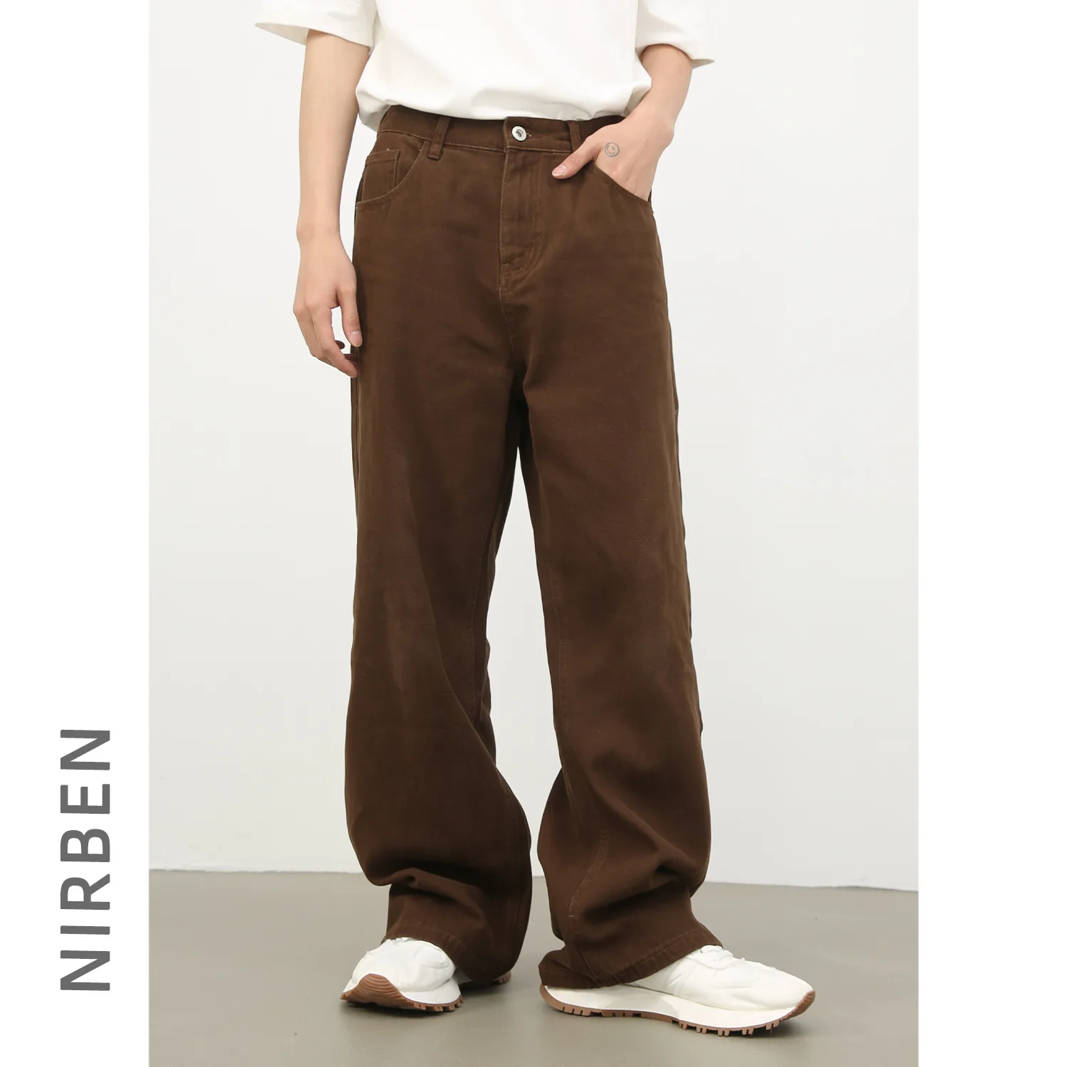 New Denim Semi-elastic Waist Retro Straight Loose Korean Version Simple Solid Color Versatile Men's Jeans