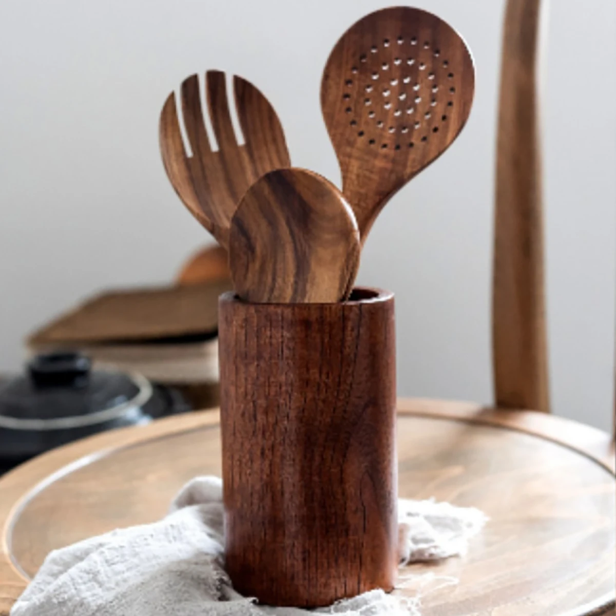 Wood Kitchenware Cooking Set Household Spatula Spoon Set Salad Spoon Fork Stirring Spoon Kitchen Baking Set With storage bucket - Image 6