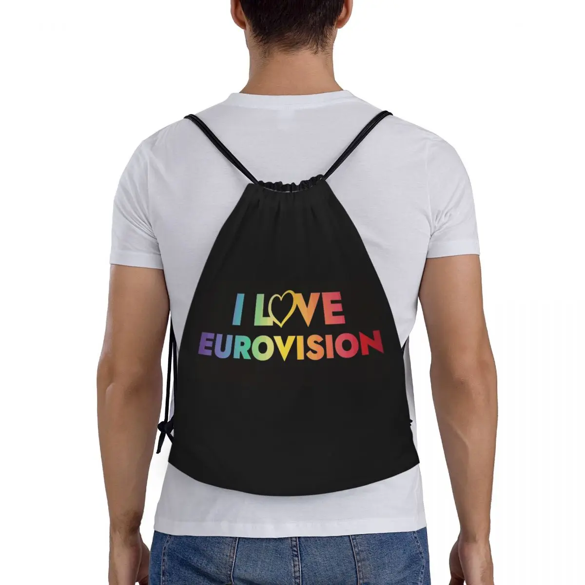 

I Love Eurovision - Rainbow Pattern Backpacks Fashion Portable Drawstring Bags Storage Bag Book Bags For Travel School