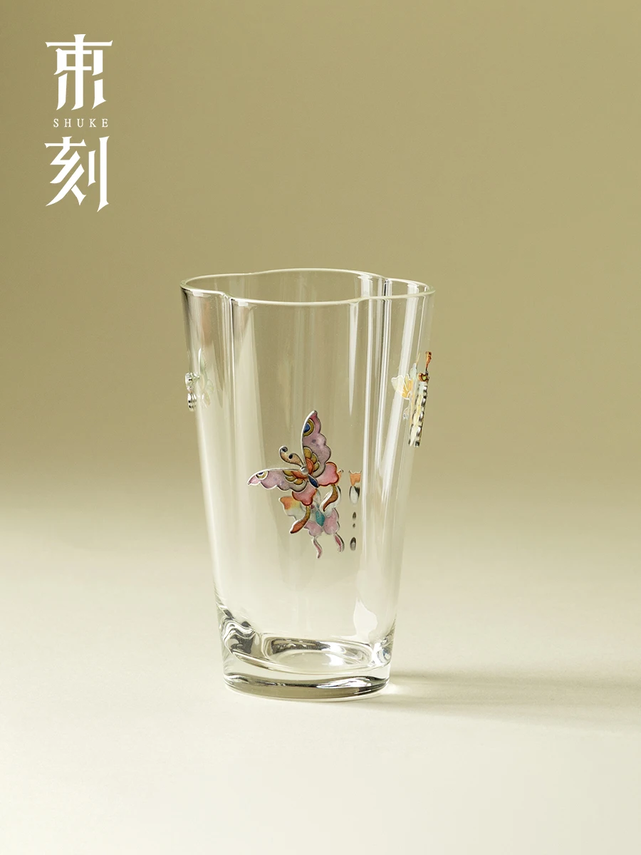 

Luxury Milk Glass Cup Tea Cup Bund Carved Enamel Cold Brew Cup Owner Cup Light Luxury Tea Cup Blue And White Glass Cup