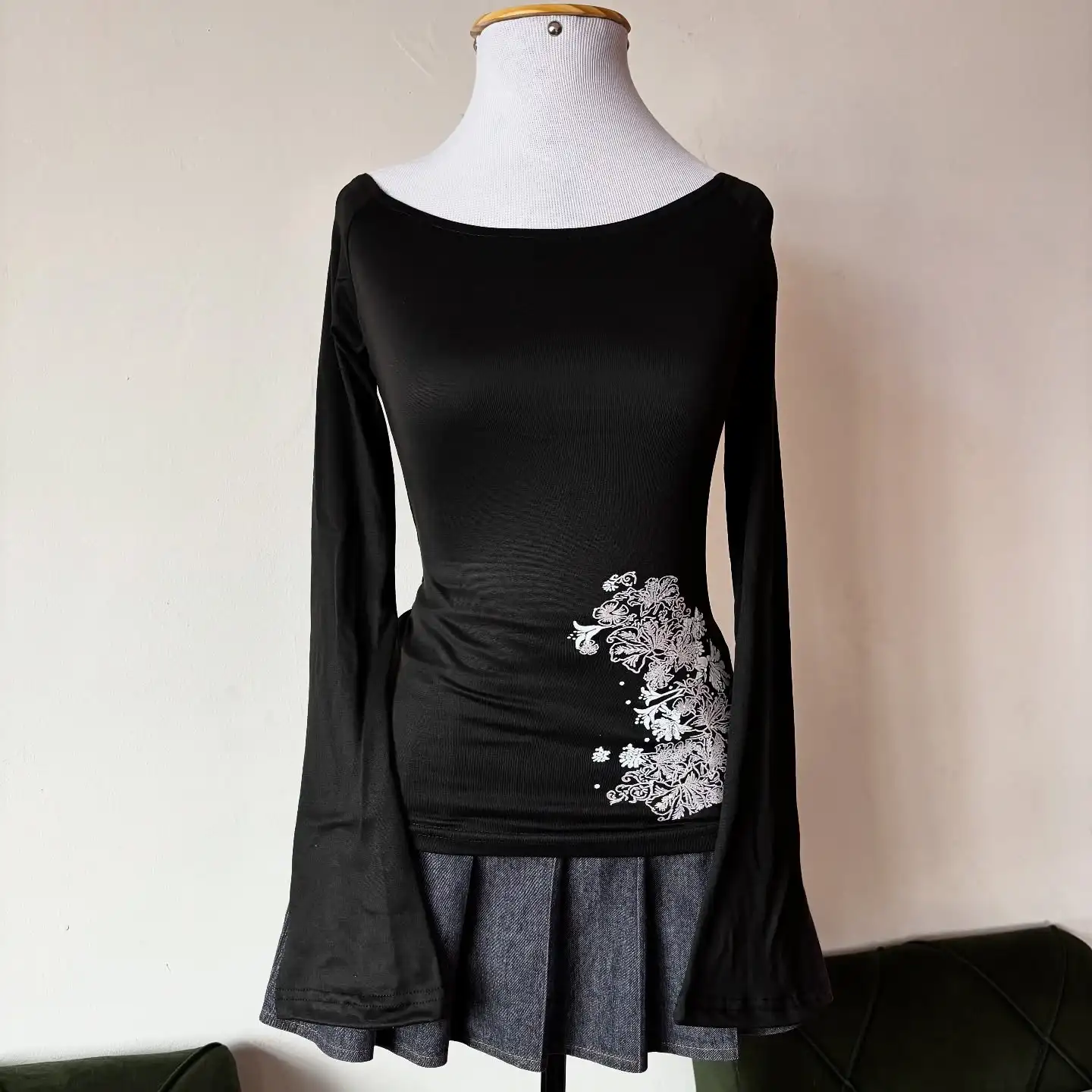 

Готический длинный стиль в стиле ретро 90-х годов, рок-панк, облегающий топ, модная повседневная женская одежда с цветочным принтом Y2K, сексуальная крутая уличная одежда для девочек