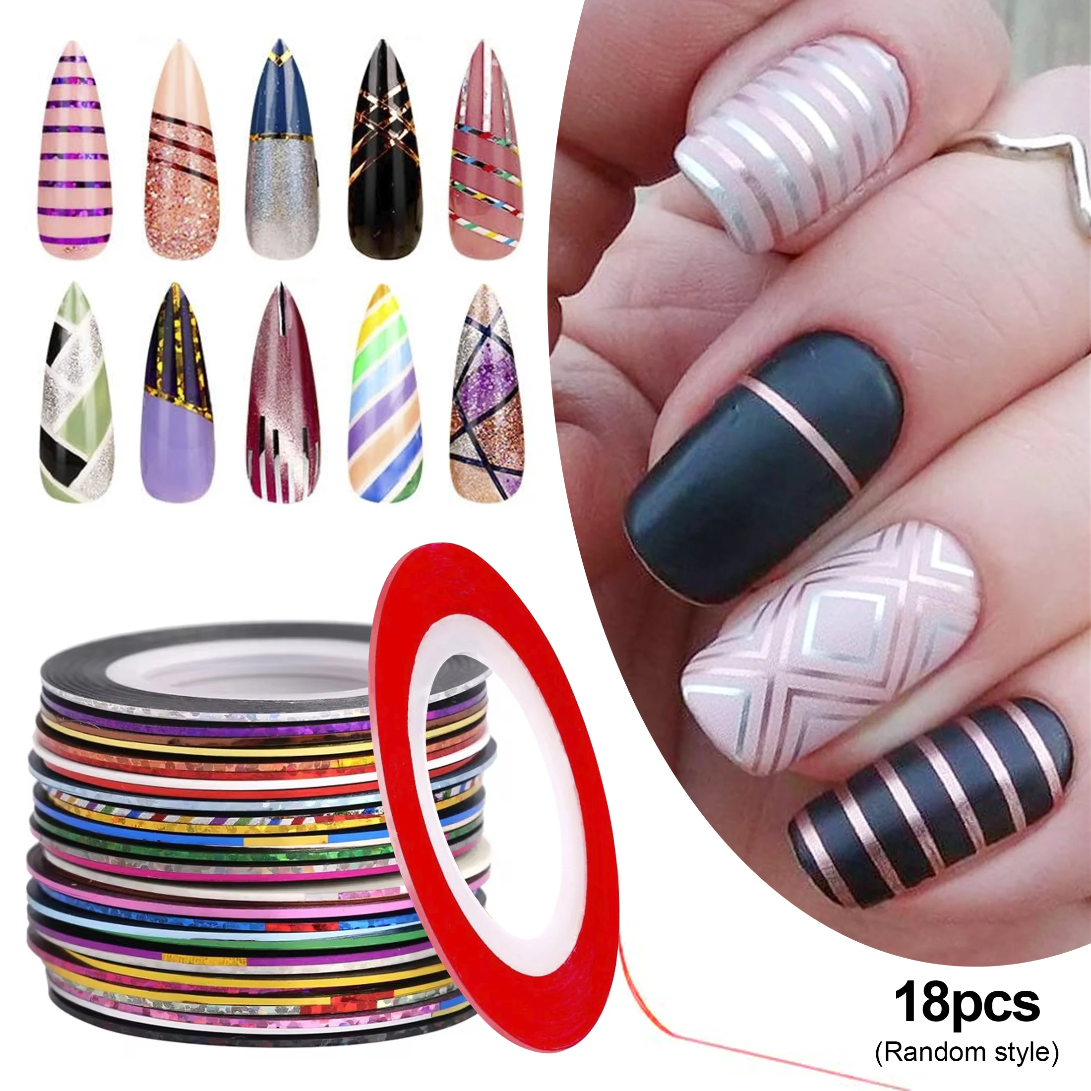 18pcs/set Nail Art Striping Tapes Nail Liner Stickers Nail Decals 1mm Adhesive Stickers for Nail Tips Styling Nail Tools