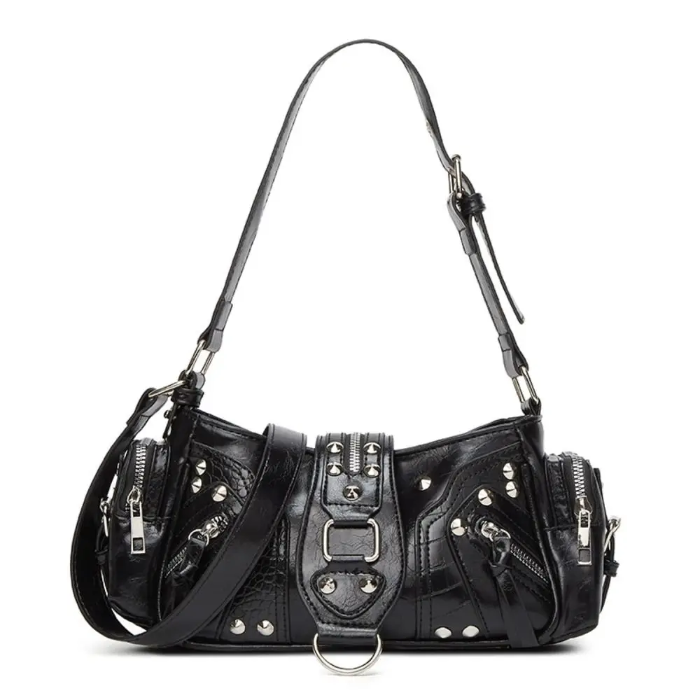 

Портативная сумка через плечо в стиле Y2K с заклепками, с множеством карманов, винтажная сумка-багет для девушек, модная сумка-кроссбоди в стиле Streetwear