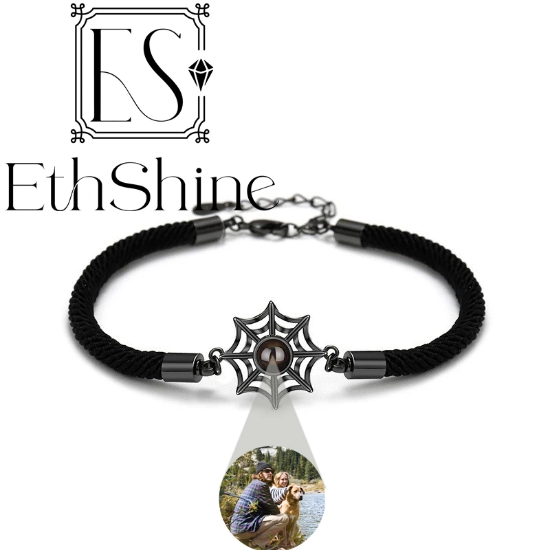 

Custom Photo Projection Photo Bracelet for Women Men Spider Web Pattern Copper Pendant Bracelet Couple Lover Jewelry