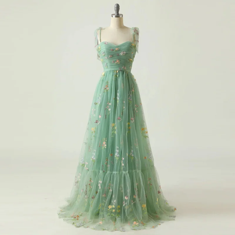 Élégante robe de soirée à fleurs vertes, tenue de Rhélégante, fée, gala, invité, mariage, PrettyL0657