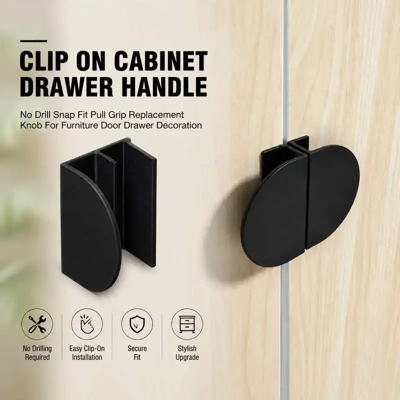 Clip On Cabinet Drawer Handle No Drill Snap Fit Pull Grip Replacement Knob For Furniture Door Drawer Decoration