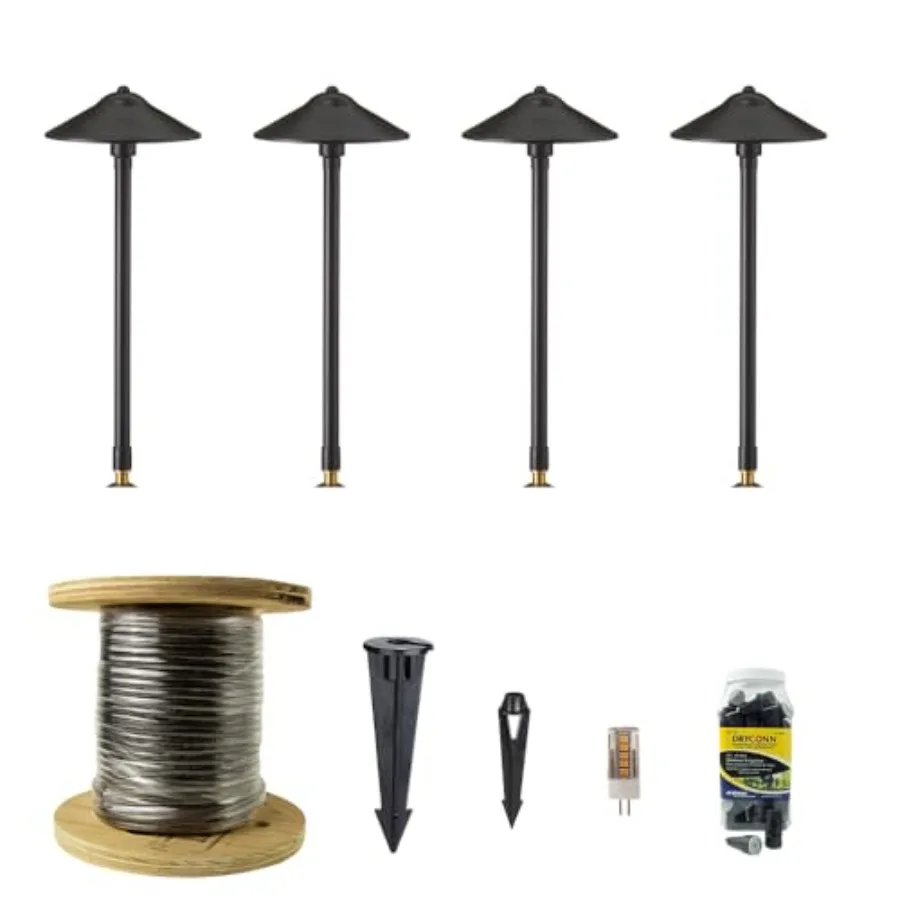 

Комплект из 4 латунных светодиодных светильников 12В для наружного освещения дорожек, расширяемый комплект для низковольтного ландшафтного освещения на уличных тротуарах и дорожках