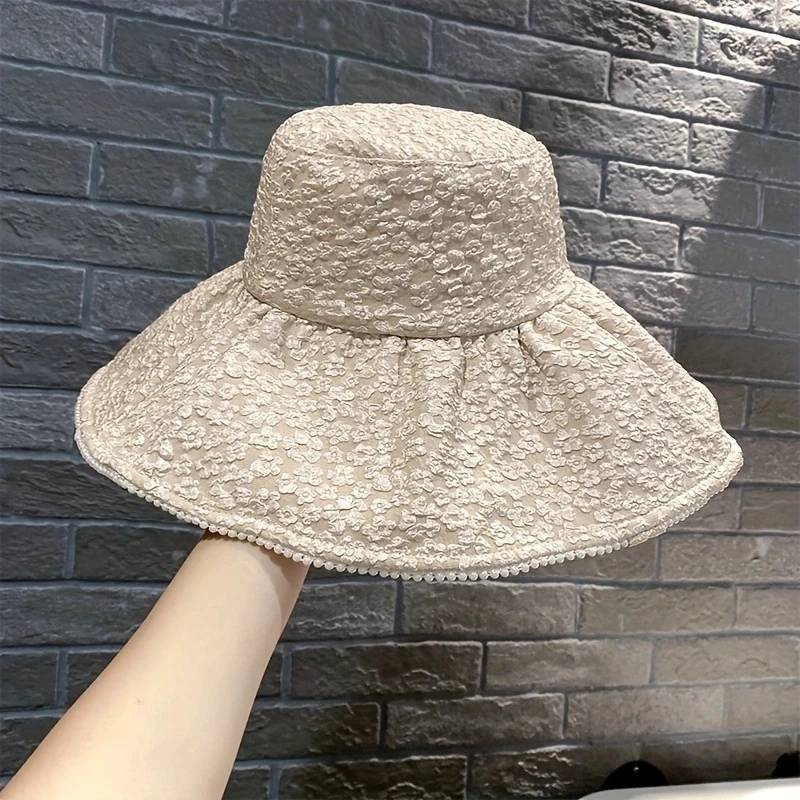 Spring summer pleated pearl large brim Fisherman's hat Women's summer face shade sunblock basin hat Outdoor beach shade sun hat