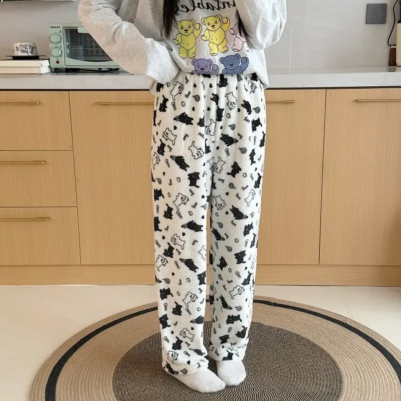 

Winter Cartoon Coral Fleece Warm Women's Sleeping Pants, Comfortable and Cute Girls' Home Pants, Loose and Soft Plush Pants
