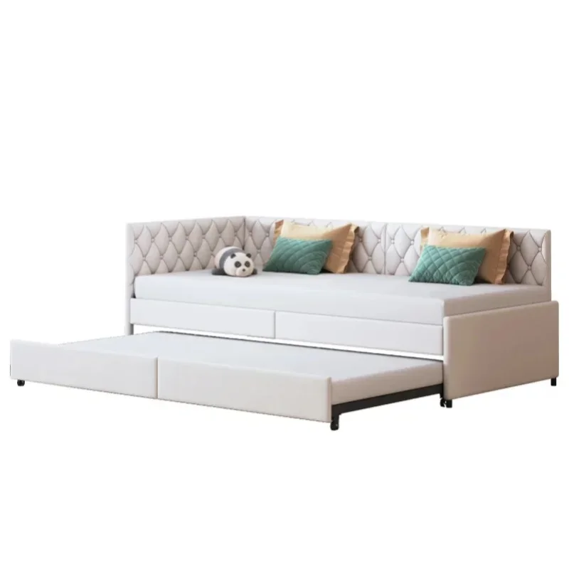 Rozkładana sofa Fangange z dodatkowym łóżkiem, 90x200 cm, idealna do salonu i pokoju dziecięcego, obita welurem w kolorze beżowym. — 2