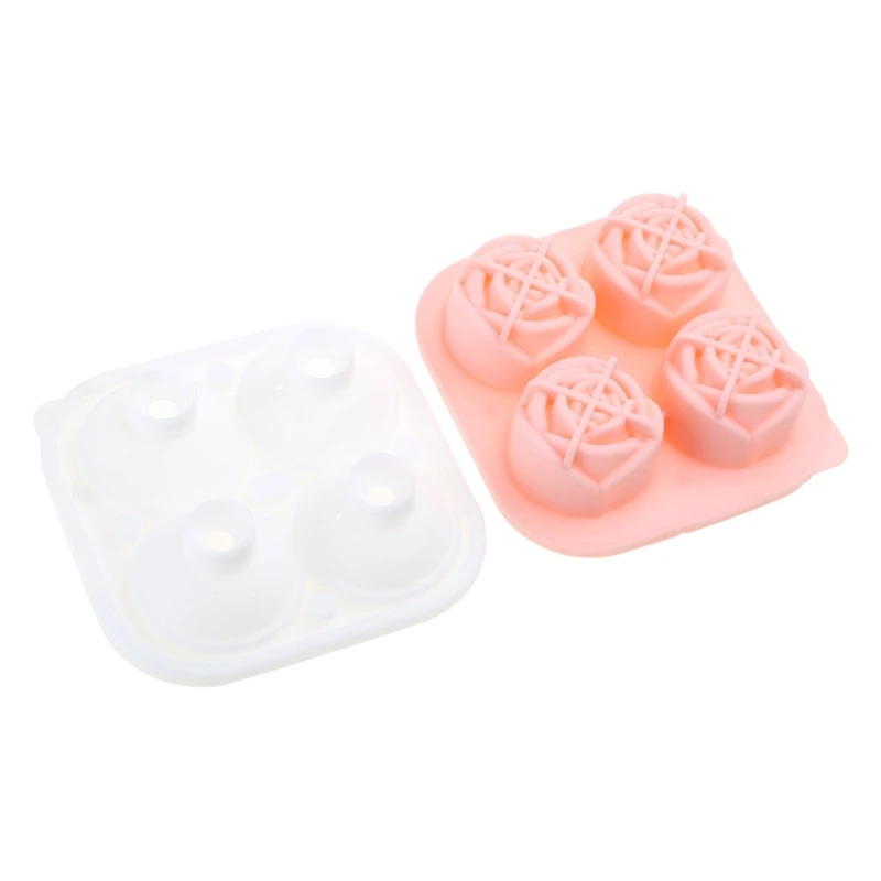 4 Cells 3D Silicone Rose Shaped Ice Cubes Mold Flexible Rose Ice Cube Trays DropShipping