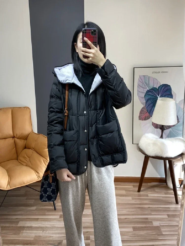 Top Grade Seamless Women Fashion Hooded Winter Puffer Jacket  90% White Duck Down Female Ultra Lightweight Casual Warm Parka