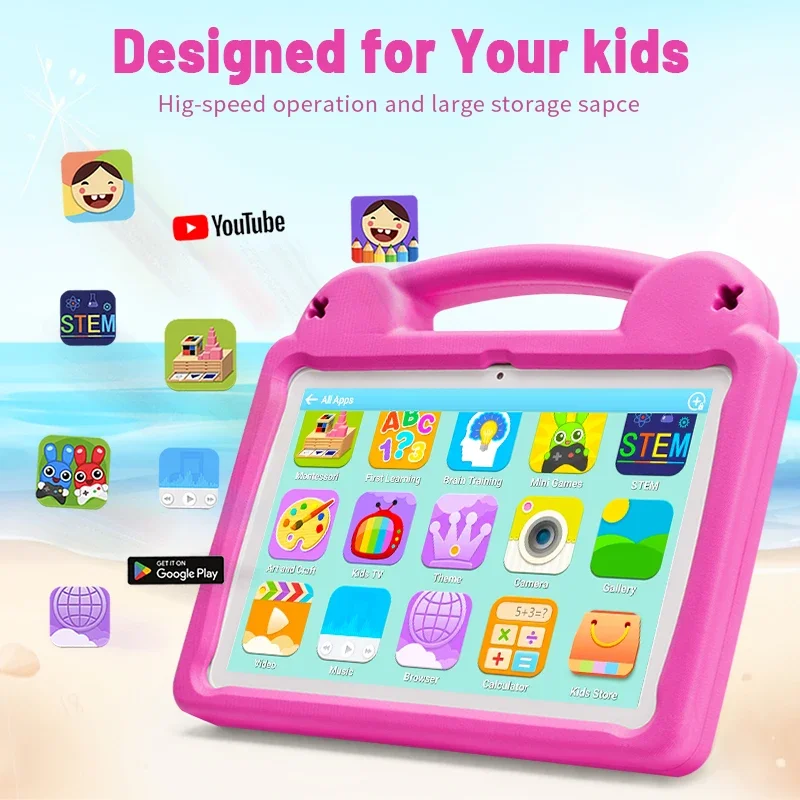 Kids Tablet 10.1" Android 15 Tablet for Kids 8GB 64GB Octa-Core CPU, Toddler Tablets withParental Control, Case YouTube WiFi 6