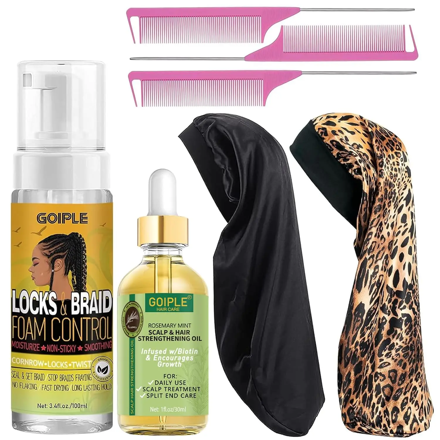 Braid, braid, and bun styling mousse and oil set - no flake mousse, suitable for styling, moisturizing, and growth