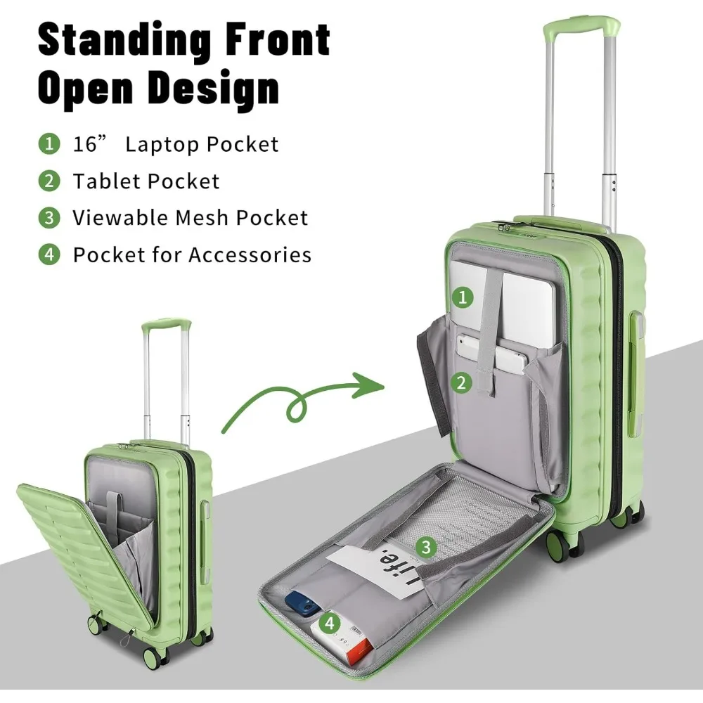 กระเป๋าเดินทางแบบแข็ง ABS+PC ขนาดกะทัดรัด 20 นิ้ว พร้อมช่องใส่ของด้านหน้า กระเป๋าเดินทางขึ้นเครื่องบินได้ตามข้อกำหนดของสายการบิน