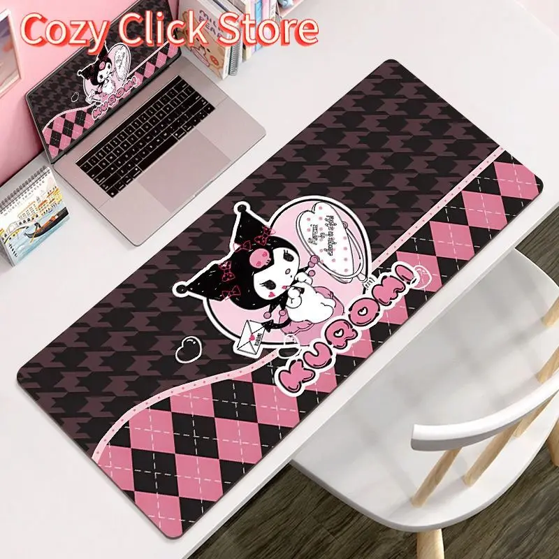 MINISO 산리오 쿠로미 마우스 패드 대형 컴퓨터 키보드 마우스 매트 데스크 패드 미끄럼 방지 베이스 및 스티치 처리된 가장자리 홈 오피스용