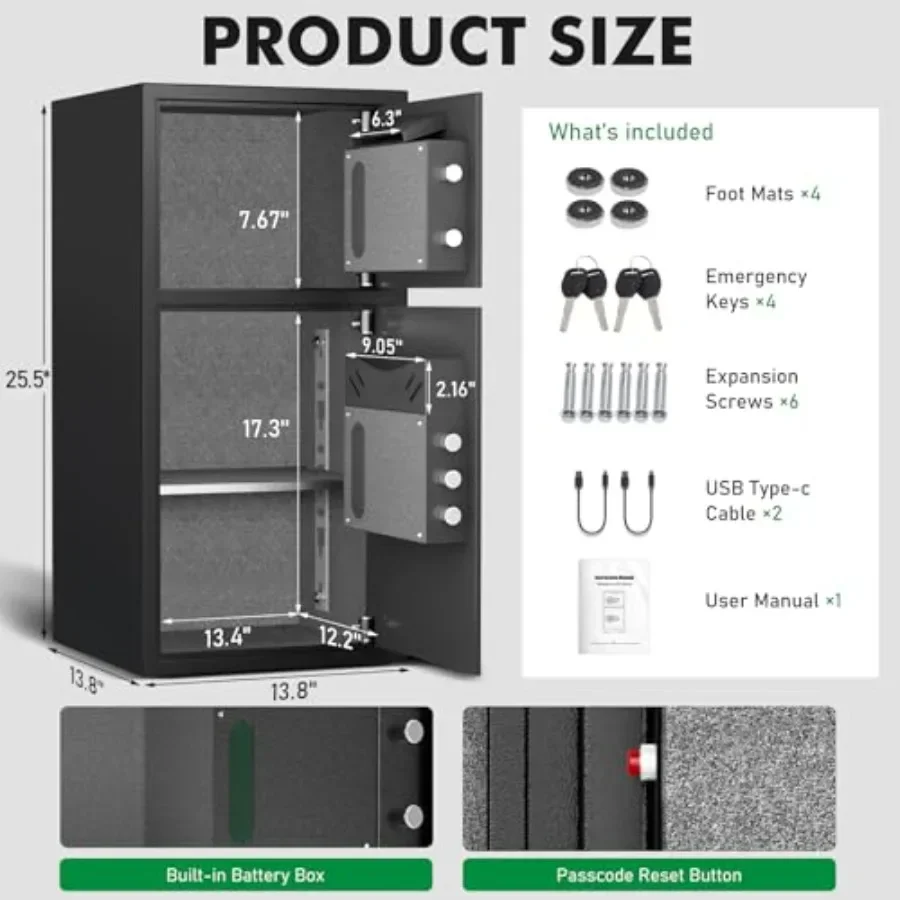 2026 NEW Large Home safe Fireproof Waterproof Money Safe with Drop Slot and Metal Deposit Storage Box Safe with Dual Alarm Syst