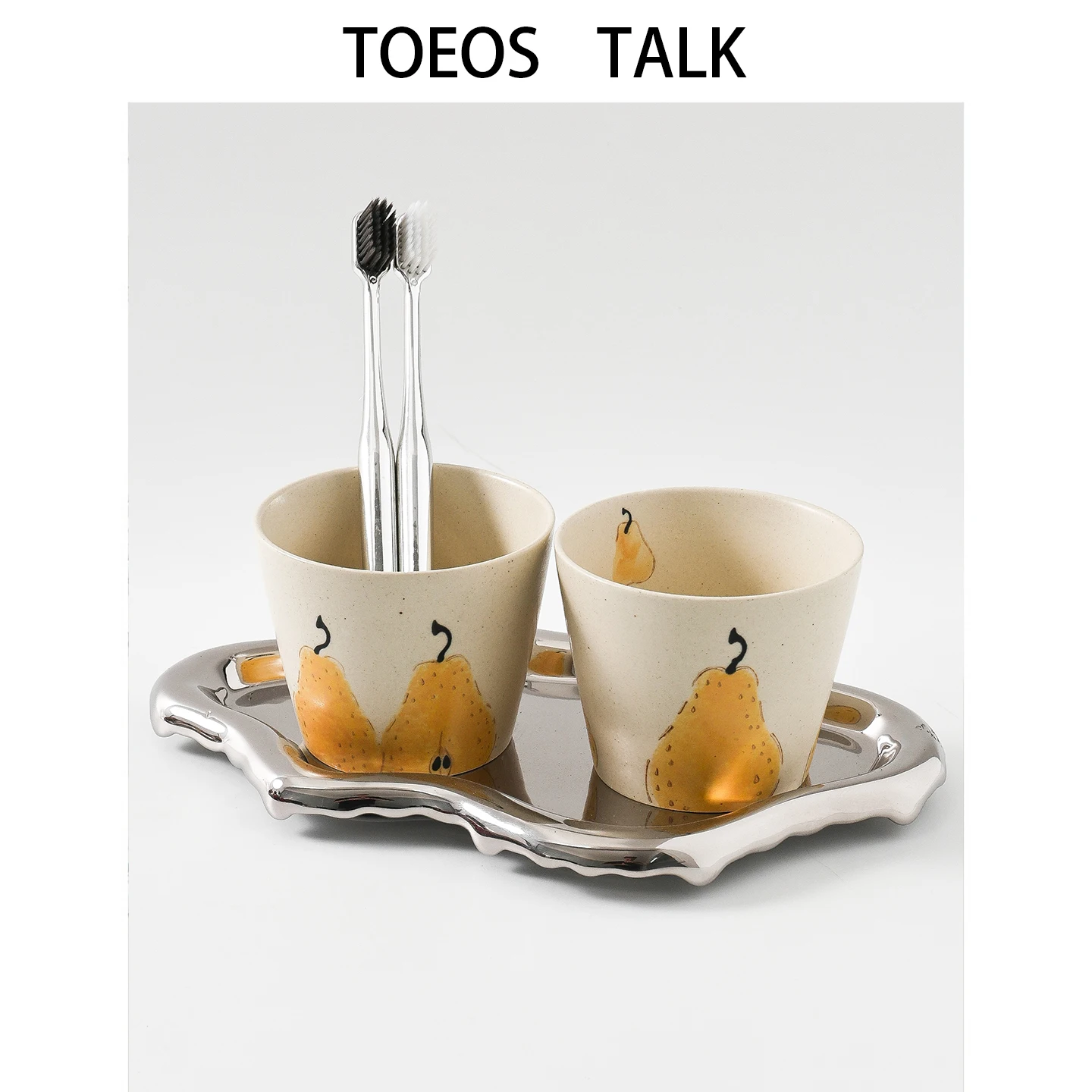 Japanese Style Hand-Painted Pear Ceramic Creative Toothbrush Cup High Aesthetic Hotel Couple Morning Teeth Brushing Set