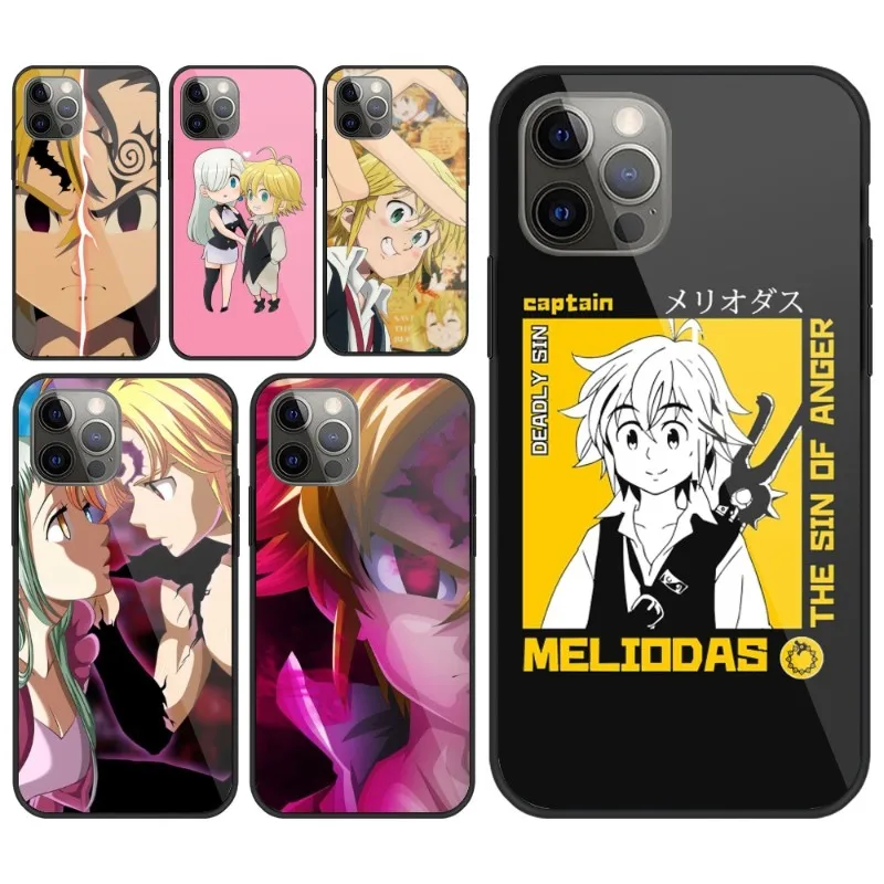 Anime Meliodas Elizabeth Phone Case for iPhone 15 14 13 12 11 XS X 8 7 6 Plus Mini Pro Max SE 2022 PC Glass Phone Cover Funda