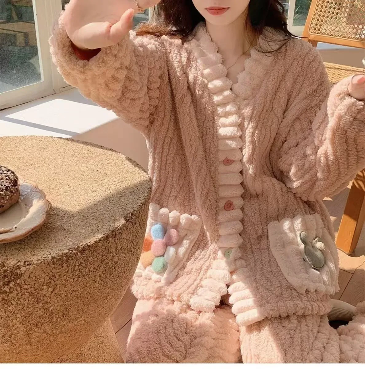 Winter New Ladies Homewear Suit Women\'s Models Padded Thickened Facecloth Autumn and Winter Models Coral Velvet Pajamas Homewear