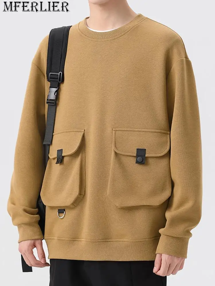 

2023 New Autumn Big Pockets Sweatshirts Men Streetwear O-Neck Long Sleeve Cotton Pullovers Basic Hoodie Tops Plus Size 8XL