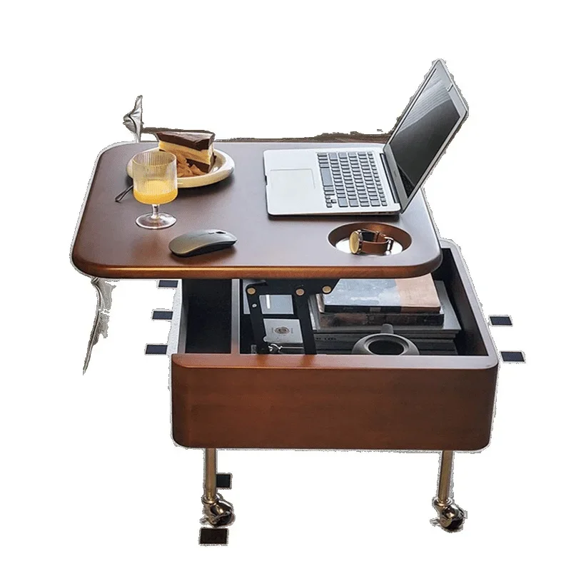 Antique lifting coffee wooden living room small table household multi-functional modern small apartment side table movable