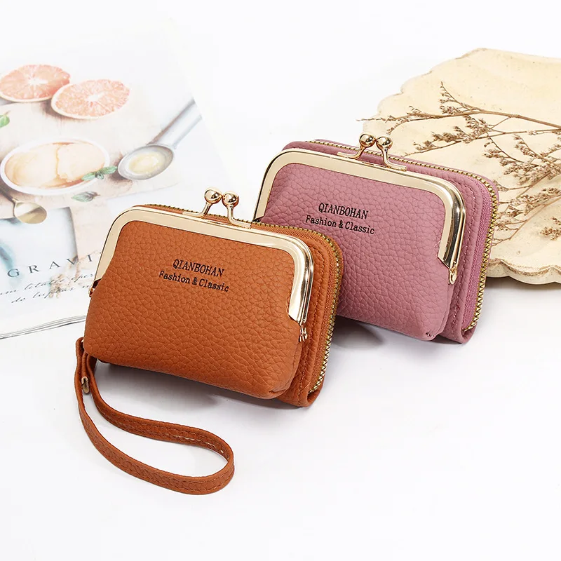 Large Capacity Coin Clip Bag Multiple Card Positions Card Bag Money Clip Wallet Women's Fashion Wrist Strap Short Zero Wallet