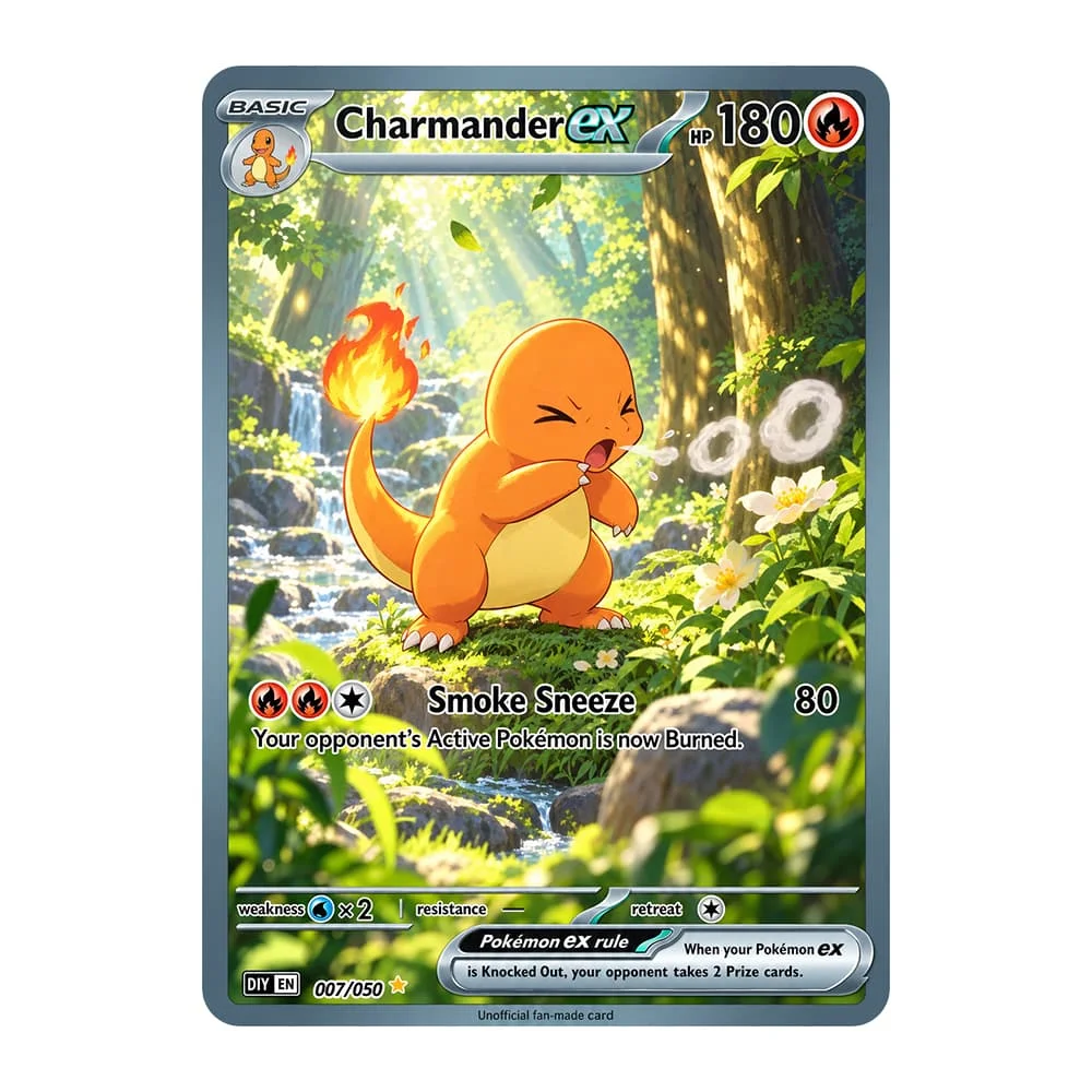 4PCS/Set DIY Collection Card English Forest Charmander Funny Expression Series Fan-Art Holo Game Cards