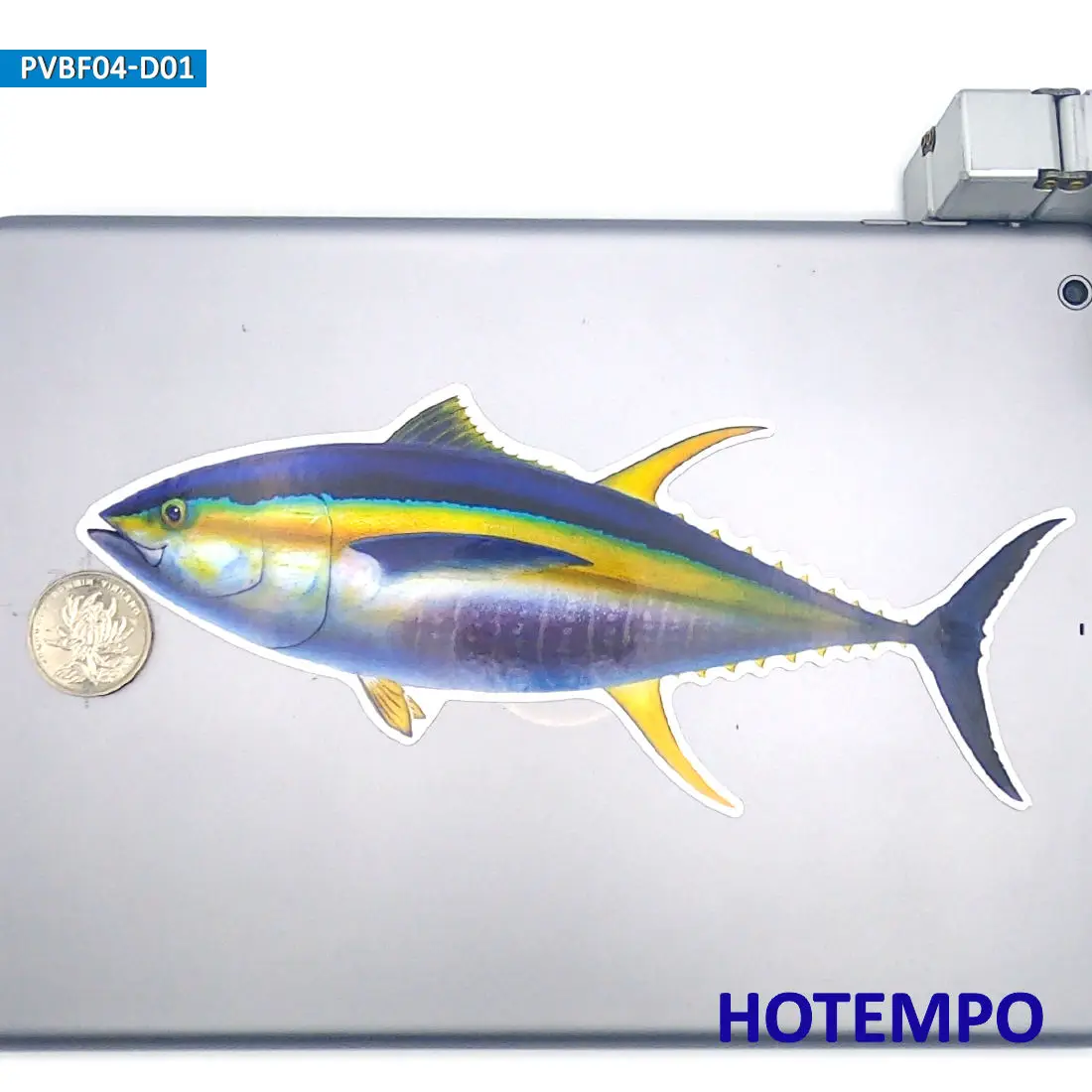 20cm 7.87inch Big Size Fish Yellowfin Tuna Waterproof Stickers for Laptop Luggage Skateboard Glass Fishing Box Boat Car Sticker